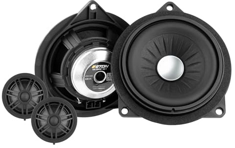 ETON UG-BMW10T – 10 cm/4 tum 2-vägs plug & play komponenter system, bilhögtalare set kompatibel med BMW och minifordon, ljudsystem för dörrinstallation (T-korg), 1 par