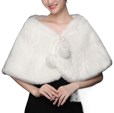 UNbit 1 Stück Damen Kunstpelz-Stola, Umhang, Hochzeitskleid, Achselzucken, Brautabend, Party, weiß und rot, Kunstpelz, Winter-Vertuschungschals Schal (Color : Bianco, Size : Mediom)