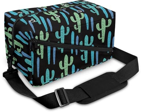 Surwin Garn Aufbewahrung Tasche, Kaktus Drucken Handarbeitstasche Häkeln Wolltasche Aufbewahrung mit Schultergurt Stricken Aufbewahrungstasche Tasche Stricken Aufbewahrung (Blaue Kaktus)