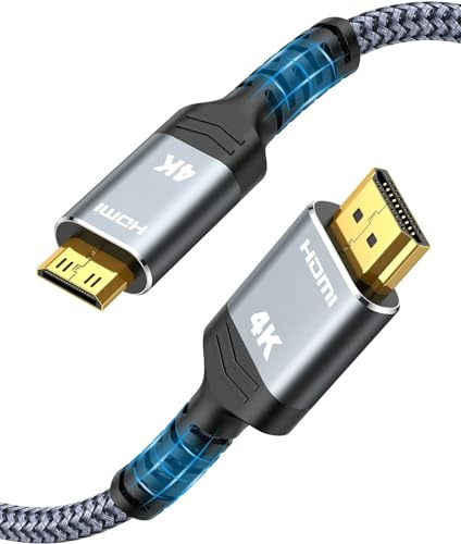 SNOWKIDS Mini HDMI auf HDMI Kabel 0,3 meter, 4K@60Hz 18Gbps HDMI auf Mini HDMI Kabel Nylon Braided Support 4K,2K@120Hz,UHD,1080P, 3D, HDR, ARC, for Kamera, Laptop, HDTV, Monitor, Projector