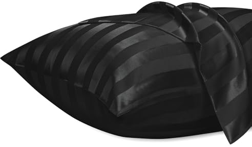 Lirex 2er Set Satin Kissenbezug 50x70cm mit Reißverschluss, Weich wie Seiden Kissenbezüge, Satin Kopfkissenbezug Kissenhülle für Haar und Haut Kommt, Schwarz Streifen