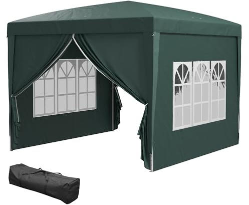 Outsunny Gazebo Pieghevole 3x3 Pop Up con 2 Porte e 2 Finestre, 4 Pannelli Laterali e Borsa da Trasporto, Gazebo da Esterno in Acciaio e Tessuto Oxford, per Giardino, Feste, Campeggio, Verde
