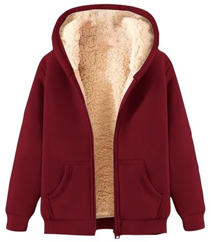 Mymyguoe Winterjacke Damen Warm Fleecejacke Winter Sweatjacke Mit Kapuze Plüschjacke Hoodie Elegant Einfarbig Übergangsjacke Kapuzenpullover Wintermantel Mit Taschen Reißverschluss Fleecepullover