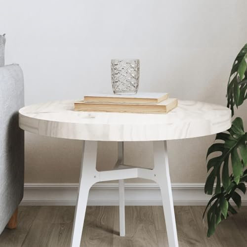 Buzaza Tischplatte Schreibtischplatte Table Top Gartentischplatte Tischplatte Rund Weiß Ø50x3 cm Massivholz Kiefer
