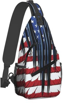 QVUEagriSJ Schultertasche für Herren und Damen, Crossbody-Rucksack, Flammen-Blume, Crossbody-Tasche, Brusttasche für Reisen, Sport, Flagge mit roten Streifen und blauen Sternen, Einheitsgröße,