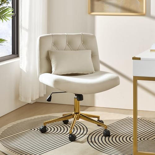 HULALA HOME Ergonomischer Bürostuhl Schneidersitz Stuhl Bequemer Schreibtischstuhl Höhenverstellbar Schminktisch Stuhl mit Rückenlehnenneigung & Kissen für Jungen Mädchen, Beige