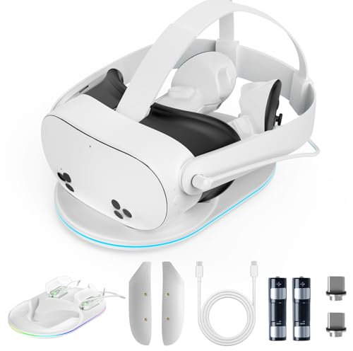 Olycism Dock di ricarica compatibile con Meta Quest 3S Charging Dock Station Compatibile con cuffie e controller Oculus 3S con 2 batterie ricaricabili Accessori per l'illuminazione Caricabatterie con