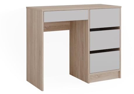 Vicco Schreibtisch Sherry, Weiß/Sonoma, 90 x 40 cm | mit Schubladen, geeignet zur platzsparenden Nutzung in kleinen Arbeitsbereichen