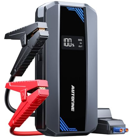 AUTOONE Chargeur de batterie 5000 A, batterie portable pour tous les gaz 10 l, 12 V Jumpbox avec câble de démarrage intelligent pour batterie de voiture, aide au démarrage au lithium UltraSafe