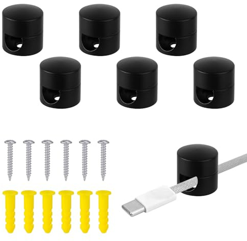 6 Pcs Cable Anchors for Desk Organization, Charger Cable Management Clips Metal Cable Holders Cords Keeper Sturdy Aluminum Wire Organizer for Home Office (Black)