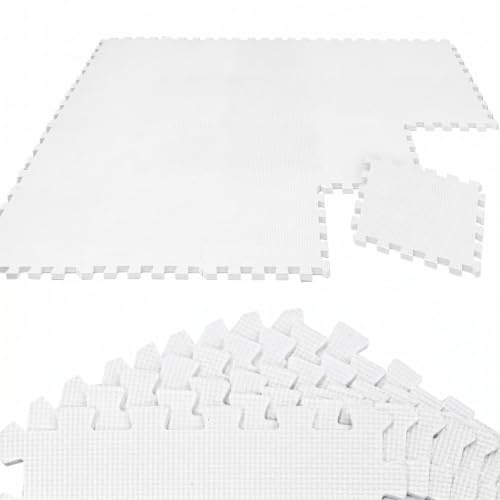LittleTom Spielmatte Baby Puzzlematte Weiß - 18 Teile je 30 x 30 cm - Krabbelmatte 180x90 cm Bodenmatte Kinder - Puzzle Teppich Kinderzimmer Matte - Bodenschutzmatte Spielteppich - Eva Schaumstoff