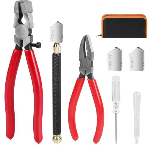 LALAGO 8pcs Taglierina per Bottiglie, Pinze per la Rottura e la Stuccatura del Vetro, Set di Pinze con 2 Teste di Taglio di Ricambio, Tubo di Sgocciolamento per Piastrelle di Mosaico Spesse Vetro