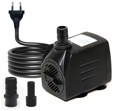 Puddry Bomba de agua pequeña, mini bomba de agua sumergible (450 l/h, 8 W) con cable de alimentación de 4 pies, 2 boquillas, bomba de agua ultra silenciosa ajustable para pecera, fuentes de mascotas