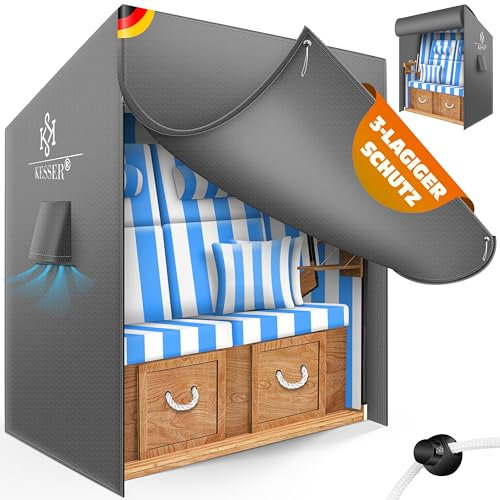 KESSER® Premium Strandkorb Schutzhülle mit Belüftungsöffnungen, Strandkorbhülle Wasserdicht, Winterfest UV-Beständiges, Schwerlast Reißfest 600D Oxford Gewebe Abdeckung (120x90x160cm), Grau