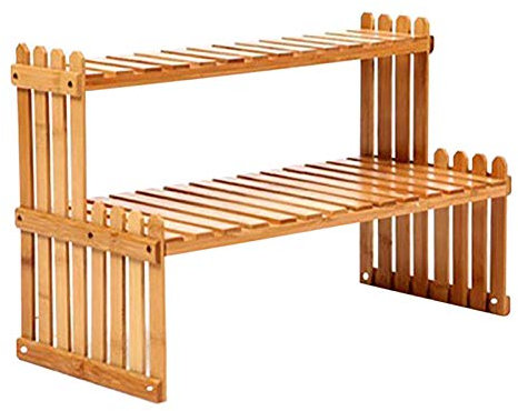 Adjustable 2 Tier Bamboo Plant Stand Flower Pot Holder Desktop Shelf Organizer Rack Display for Desk Shelves Storage and Decorating Shelf