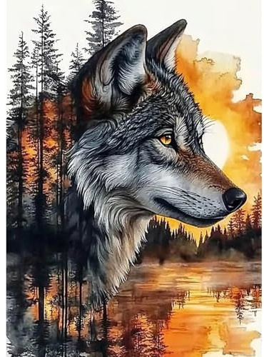 CEOVR Diamond Painting Bilder Kit Erwachsene Wolf,30x40 cm Diamant Paintings Kit,5D DIY Diamond-painting Wolf und Landschaft