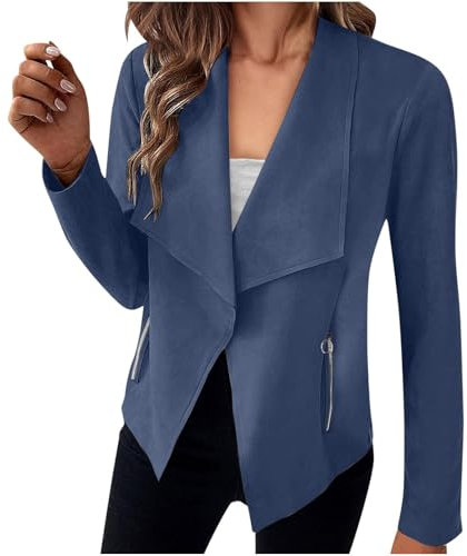 Blazer Lungo Donna, Giacche da Abito E Blazer Blazer da Lavoro a Maniche Lunghe con Risvolto Primaverile da Ufficio con Tasche Bottoni Tasca Giacca Casual Lavoro Ufficio Blazer Cappotto