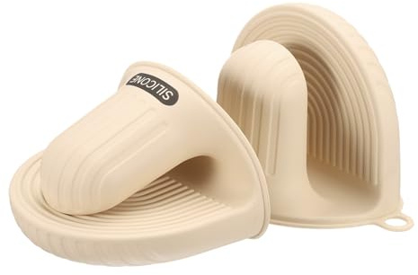 sourcing map Lot de 2 mini gants de cuisine en silicone résistants à la chaleur pour friteuse à air comprimé Beige