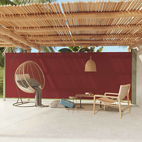 Tidyard Auvent latéral rétractable de Patio 200x600 cm Rouge Protection de l'intimité et Vent, Paravent Store latéral, Abri Solaire Extensible Brise Vue pour Extérieur, Balcon, Terrasse