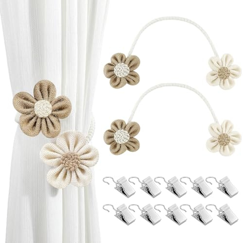 2 Stück Vorhang Raffhalter Gardinenband, Niedlich Bär Blumen Gardinen Clips Vorhanghalter, Vorhanghalter Seil,Duschvorhang Rückhalter,Gardinen Seil für Haus Kinderzimmer Deko (mit Vorhanghakenclip)