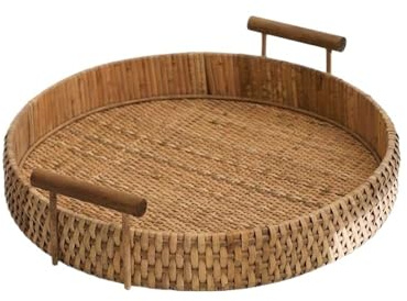 zhangrui1888 Frutero Frutero de ratán hecho a mano, frutero de doble oreja, plato redondo de fruta, utilizado for salas de estar, jardines, hoteles, panaderías Cesta de frutas para la cocina(Pequeño)