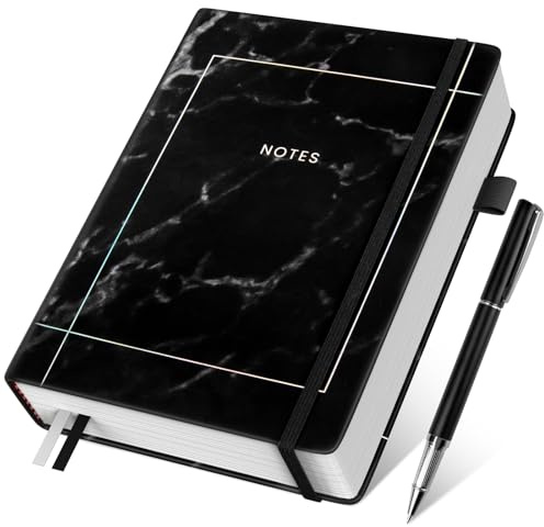Umriox Notizbuch A5 Liniert,Hardcover Tagebuch mit Stift,365 Seiten | 100gsm Dickes Tintenfestes Papie,32 tränenseiten,7mm abstand klassisches College für Erwachsene,14.5 x 21 cm-Marmor Schwarz
