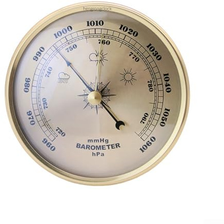 Baromètre analogique en métal, station météo pour intérieur et extérieur, manomètre à cadran (doré) (108 mm)