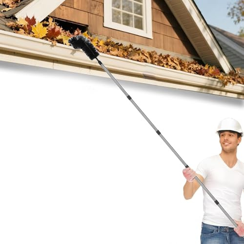 Extendable Outside Gutter Cleaner Tool for Roof Eaves, Gutter Cleaning Tools From Ground for Removing Leaves Debris From Roof Eaves/Drainage Trench(5.2ft(4 sections))