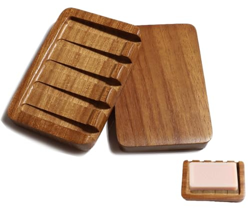 GJKLO 2 Stück Seifenschale mit Ablauf, Seifenschale Teakholz aus Holz, Küche, Schwammhalter, selbstentleerende Seifenschale für Dusche, Waschbecken, Badezimmer, Badewanne, Wohnmobil