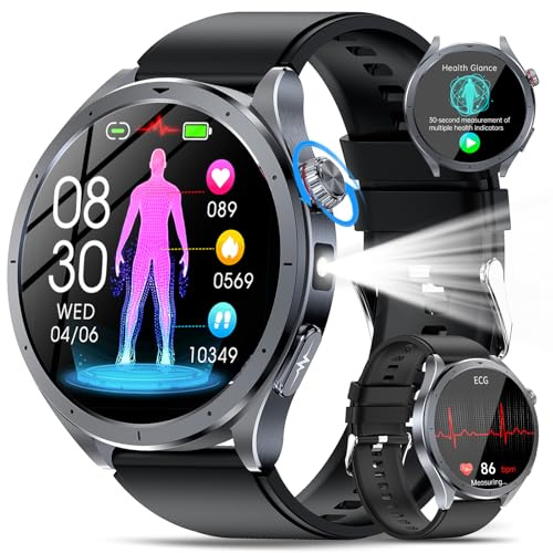 YUPENG IA Montre Connectée Homme avec ChatGPT/ECG+HRV/IMC/𝐆𝐥𝐲𝐜é𝐦𝐢𝐞, 1.53 Smartwatch avec Fonction Téléphone/LED Lampe, 24H Τе𝐧ѕіо𝐧 Αrтérіеllе/Sommeil Monitor/Fréquence Cardiaque, Android iOS