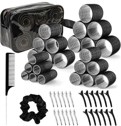 Borsa da cultura 6 in 1, da donna, contiene 6 bigodini neri, 12 clip in metallo, 12 clip in plastica nera, 1 pettine in acciaio, 1 elastico per capelli, sacchetto cosmetico idrorepellente, trasparente