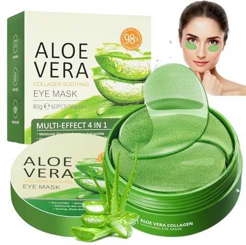 60 Stück Aloe Vera Augenpads, Feuchtigkeitsspendende Augenmaske, Anti Aging Eye Patches, Augenringe entfernen, Tränensäcke Reduzieren, Augenpads gegen Falten, Hyaluron & Kollagen Pflege der Augen