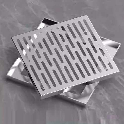Copertura di scarico quadrata in acciaio inox resistente, antiscivolo, design FastDrain (400 x 400 x 30 mm) per soluzioni fognarie e grondaie