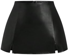 Milumia Women's Plus Size Faux PU Leather Mini Skirts High Waisted A Line Bodycon Skirt with Slit Black 3X-Large Plus