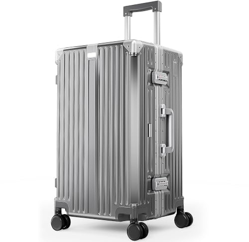 ALPHA CAMP Koffer L Trunk Koffer Größ TSA Schloss Suitcase Grau 66L | Aluminium Rahmen Polycarbonat Hartschalenkoffer Reisekoffer für Reise Large Koffer Grau 38x32x67cm Luggage
