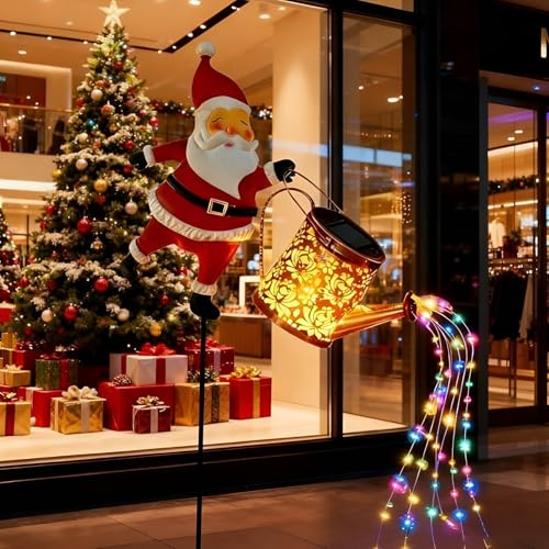 Luces De Regadera De Papá Noel, Luces Navideñas Solares Para Hervidor, Con Luces En Cascada, Decoración De Linterna Exterior Impermeable B