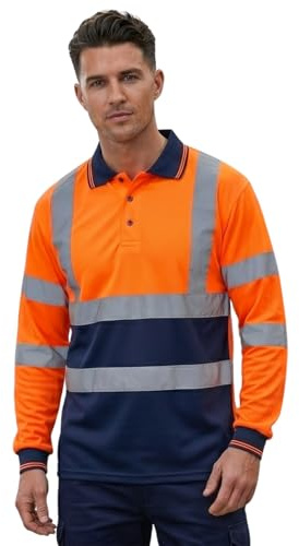 Hi Vis Polo Shirt - High Visibility Safety Workwear with Reflective Stripes T Shirt, Available in Long Sleeve and Short Sleeve Work Top for Men and Women- S to 7XL