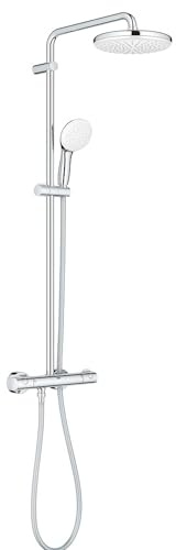 GROHE Tempesta System 210 - Thermostatisches Duschsystem mit Sprühkopf 210 mm, Handbrause, SafeStop 38 °C und Chrom-Finish