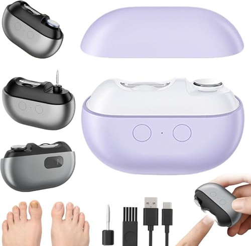 Coupe Ongle Electrique 3 en 1, Lime a Ongle Electrique avec LED et Récupérateur de Coupures, 2 Vitesses Coupe Ongles Automatique Silencieux, Idéal pour Seniors, Bebe, Adultes (Violet)