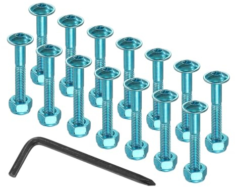 PATIKIL Kit De Fixation pour Skateboard 21 Mm/ 0.8, 16 Pièces Vis Boulons Écrous avec Clé Hexagonale pour Skateboard Cruiser, Bleu