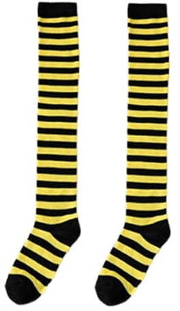 Calcetines a la rodilla para mujer con rayas – Rayas amarillas y negras – Medias elásticas de algodón hasta el muslo para Carnaval, Halloween, Cosplay y disfraces – Accesorio suave y cómodo – 1 par