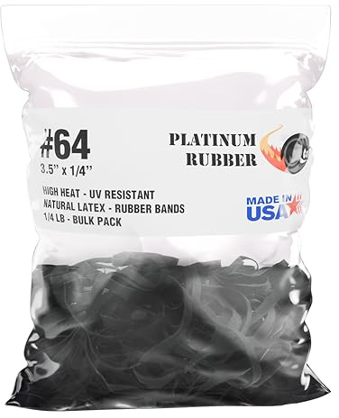 Black High Heat UV Resistant #64 Platinum Rubber Crepe Band Made in USA (3 1/2 x 1/4) Large Premium Fishing/Angler Rubberbands (64-1/4lb)