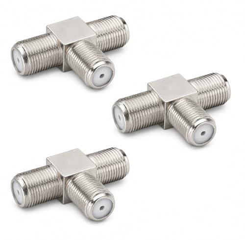 3X SAT F-Verbinder | T-Stück | TV Adapter Koax Verbinder Verteiler Splitter Kupplung | 3X F-Buchse | F-Adapter für Antennenkabel Satellitenkabel Koaxialkabel | 3 Stück