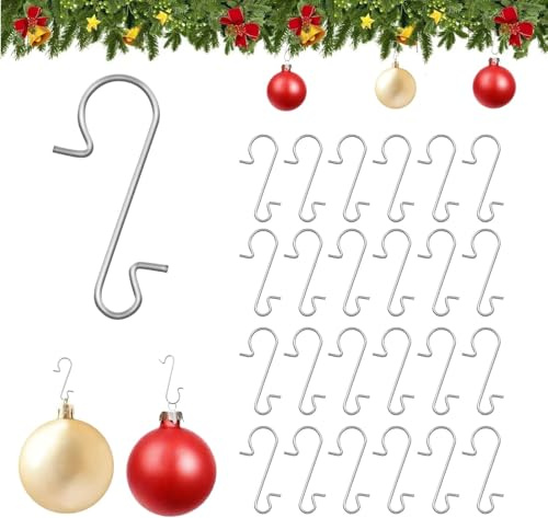 Naler 120 st julprydnadskrokar, S-formade krokar rostfritt stål julgranshängare krokar för juldekorationer, julstrumpor, julfestdekor, silver