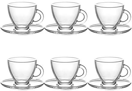 Lav Espresso Glass Cup and Saucer Set Modern 12 Piece Coffee Serving Tableware