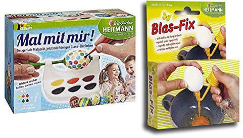 Heitmann Eierfarben 60067 - Eier - Malmaschine, inklusive Malpalette mit 6 Eierfarben und Pinsel (Ostereier Malmaschine flüssig + Blas - Fix, 1 Packung)