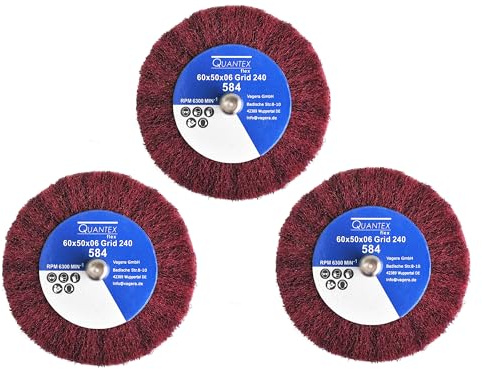 3 Stück Schleifvlies Körnung: 240, 60mmx50mm, 6mm Einspannschaft - Schleifmopstift, Schleifmop, Schleifvliesrad mit Schaft.