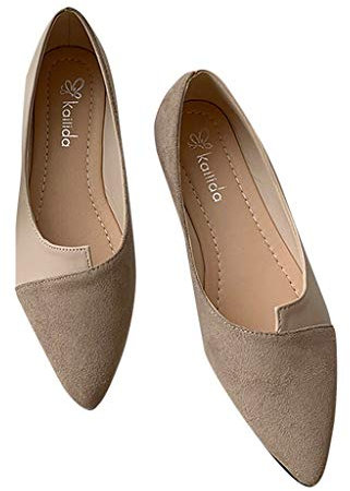 TOPEREUR Women's Ballerina Shoe Pointed Flats Slip On Sandals Faux Suede Summer Comfort Casual School Ballet Flat Loafer Slippers Dress Court Mules Brown