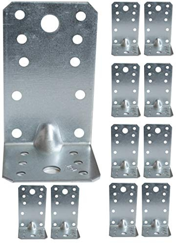 10 Pack Angle Corner Brackets for Wood, Heavy Duty 90 x 50 x 55 mm, 2mm | L Shaped Sleeper Bracket, Galvanised Steel Sheet, Right Angle Metal Braces, Joining Fixing Connector, 90 Degree, Timber DIY