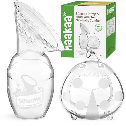 haakaa Handmilchpumpe zum Stillen 4oz/100ml und Ladybug Milchsammler 2.5oz/75ml Combo, lebensmittelechtes Silikon